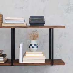 2 Tier Reclaimed Wood and Metal Wall Shelf