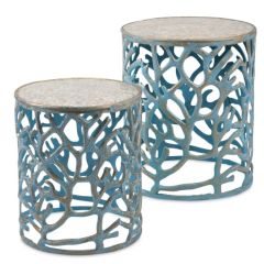 Coral Mother of Pearl Tables Set of 2