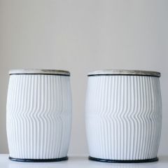 Metal Drum Table With Wood Top Set of 2