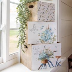 Floral Wood Boxes Set of 3