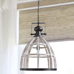 Washed Wood Cage Pendant Light