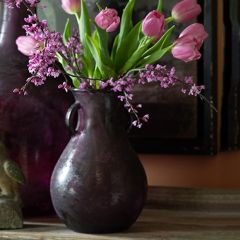 Frosted Cranberry Handled Glass Vase