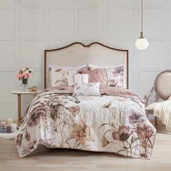 6 Piece Floral Print Coverlet Set