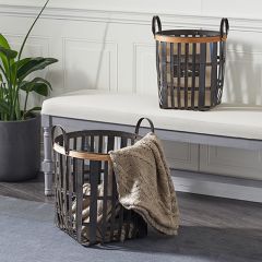 Wood and Metal Basket Set of 2