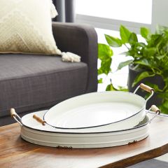 Round Countryside Metal Trays Set of 2