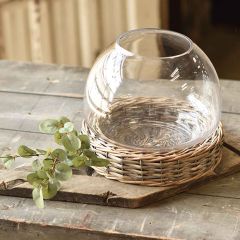 Glass And Wicker Bowl Terrarium 8.5 Inch