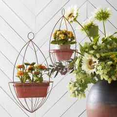 Metal Hanging Planters With Pots Set of 2