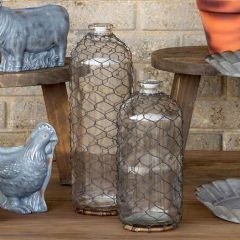 Tall Glass Jar With Chicken Wire 13 Inch