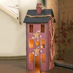 Burgundy Lighted Primitive Saltbox House