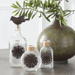 Flower Detailed Glass Bottle Vase