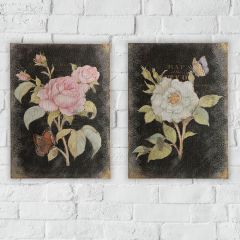 Rose With Butterfly Wall Art Set of 2
