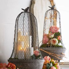 Iron Cloche With Bird Finial Set of 2