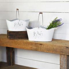 Love Accent Tin Basket With Handle Set of 2