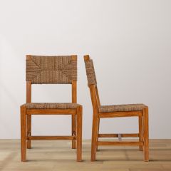 Wood And Natural Woven Seagrass Dining Chair Honey Finish Set of 2