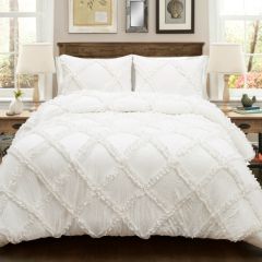 White Ruffle Diamond Comforter Set 3 Pieces