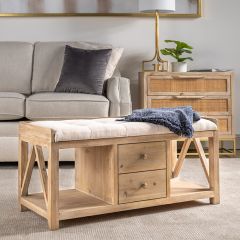 Wood Bench With Cushion and Drawers