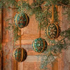 3 Inch Elegant Embroidered Jeweled Ornaments Set of 4