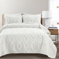 3 Piece Avon Textured Ruffle Quilt White