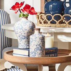 3 Piece Blue Floral Terracotta Bud Vase Collection