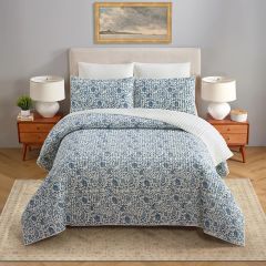 3 Piece Blue Paisley Quilt Set