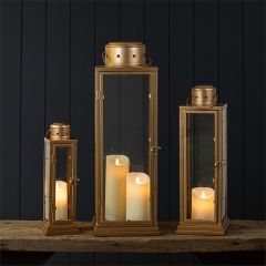 3 Piece Gold Metal Candle Lantern Collection