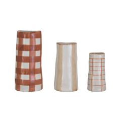3 Piece Painted Stoneware Patterned Vase Collection