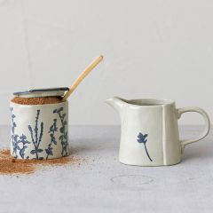 3 Piece Patterned Stoneware Creamer and Sugar Pot Set