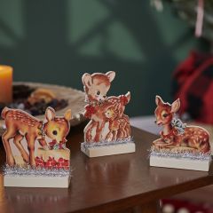 3 Piece Retro Christmas Deer Stand Up Set