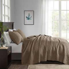 3 Piece Reversible Mocha Coverlet Set