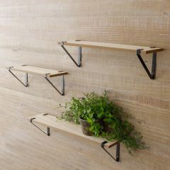 3 Piece Rustic Industrial Wood and Metal Wall Shelf Set