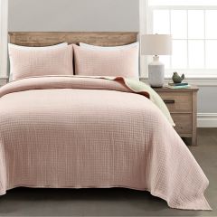 3 Piece Solid Kantha Blush Coverlet Set