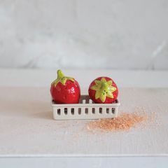 3 Piece Strawberry Salt and Pepper Shakers with Basket Set