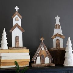 3 Piece Whitewashed Wooden Church Set