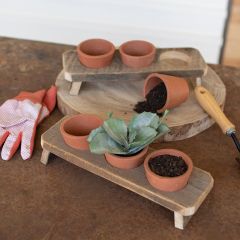 3 Pot Wood Base Tray Planter Set of 2