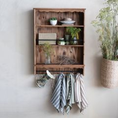 3 Shelf Wood Wall Cabinet with Rods and Hooks
