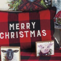 Merry Christmas Checked Accent Pillow