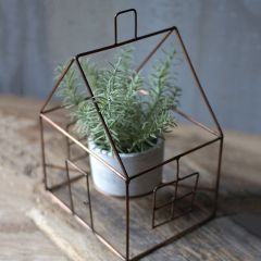 Copper House Planter With Clay Pot