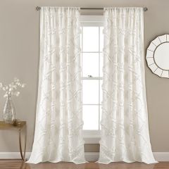 White Ruffle Diamond Curtain Panel Set of 2