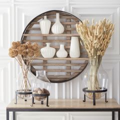 Wood Slatted Round Wall Shelf