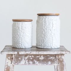 Wood Top Textured Farm Canister 5 Inch