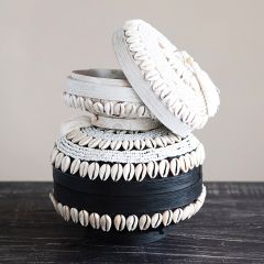 Handmade Lidded Shell and Bamboo Container One of Each