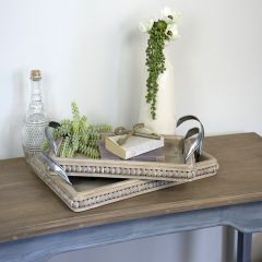 Beaded Wood Tray Set of 2