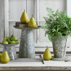 Distressed Metal Vase or Riser With Fluted Edge Set of 3