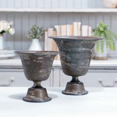 Weathered Metal Urns Set of 2