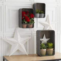 Corrugated Tin Wall Pocket Shelf Set of 3