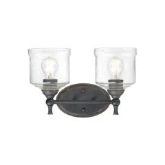 Hammered Water Glass Shade 2 Light Vanity Sconce Antique Black