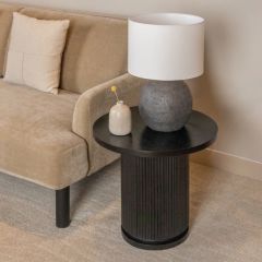 Round Fluted Wood Pedestal Side Table