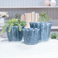 Galvanized Metal Cottage Buckets Set of 3
