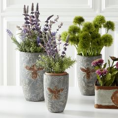 Embossed Bee Cement Vase Pot Set of 3