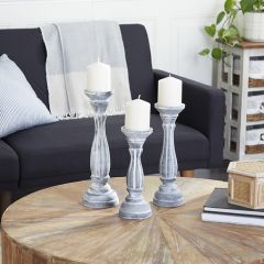 Turned Wood Column Candle Holders Set of 3